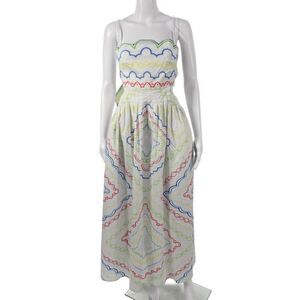 Mary Katrantzou Women Maxi Dress White Sleeveless Round Neck Geometric Size 6